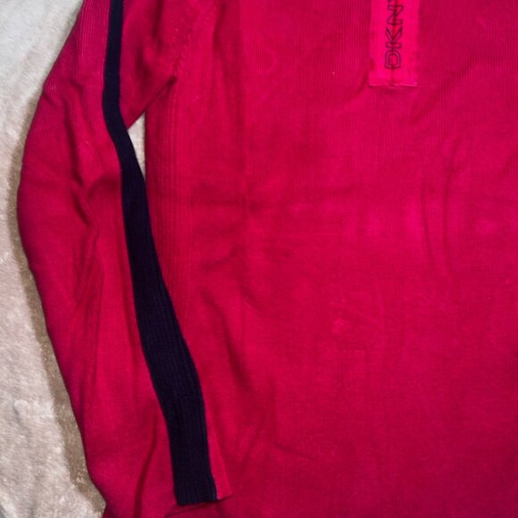 Vintage DKNY Jeans Women XL Red Black 1/4 Zip Knit Pullover Sweater Y2K‎ (P) - Picture 2 of 8